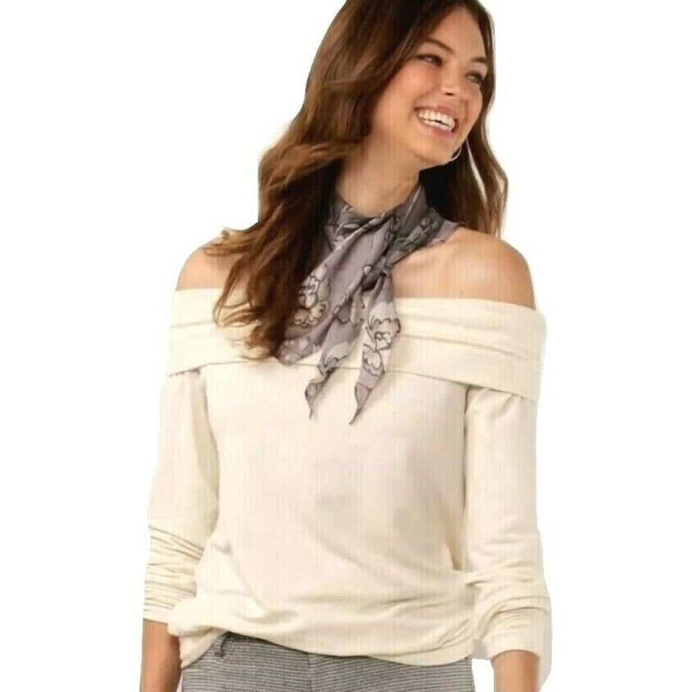 Lauren Conrad Oatmeal Heather Off The‎ Shoulder Pullover Sweater Size Large